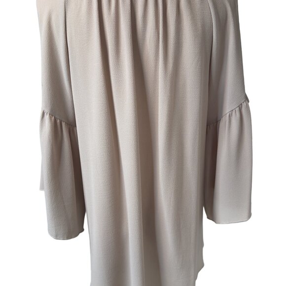 2/$30 Becca M Taupe Beige Textured 3/4 Sleeve Top Tie Detail Polyester - Picture 7 of 13